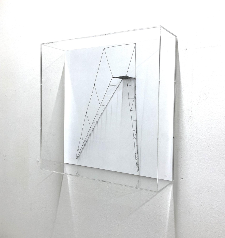 Iron wire object in a plexiglass box